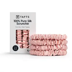 Tafts 22 Momme Mulberry Silk Scrunchies (4-Pack), Mulberry Silk Scrunchies for All Hair Types and Textures, Hair Accessories for Women Girls, Misty Rose Pink