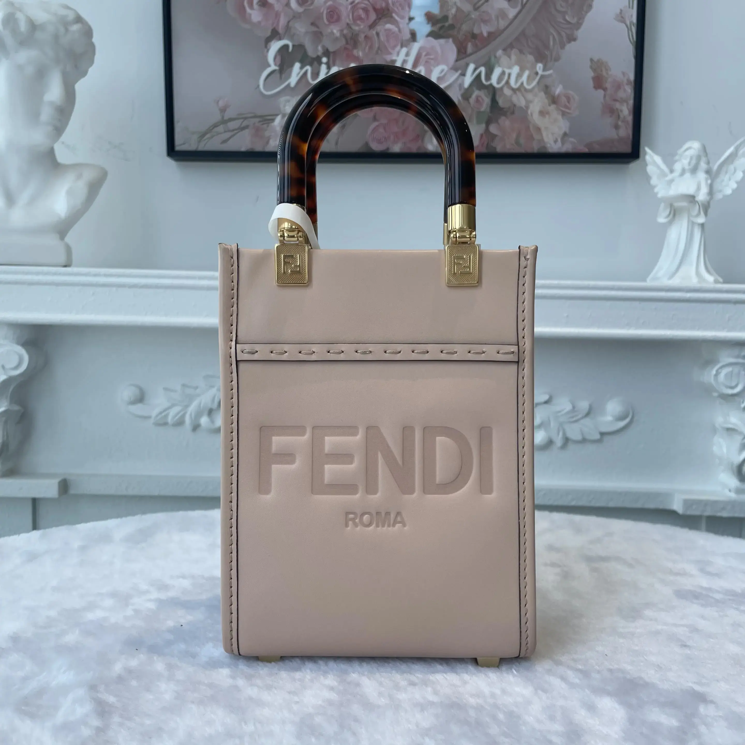 Pre-owned FENDI Calfskin Shoulder Bags BJ1102104045 Sunshine Mini Tote Shoulder Bag