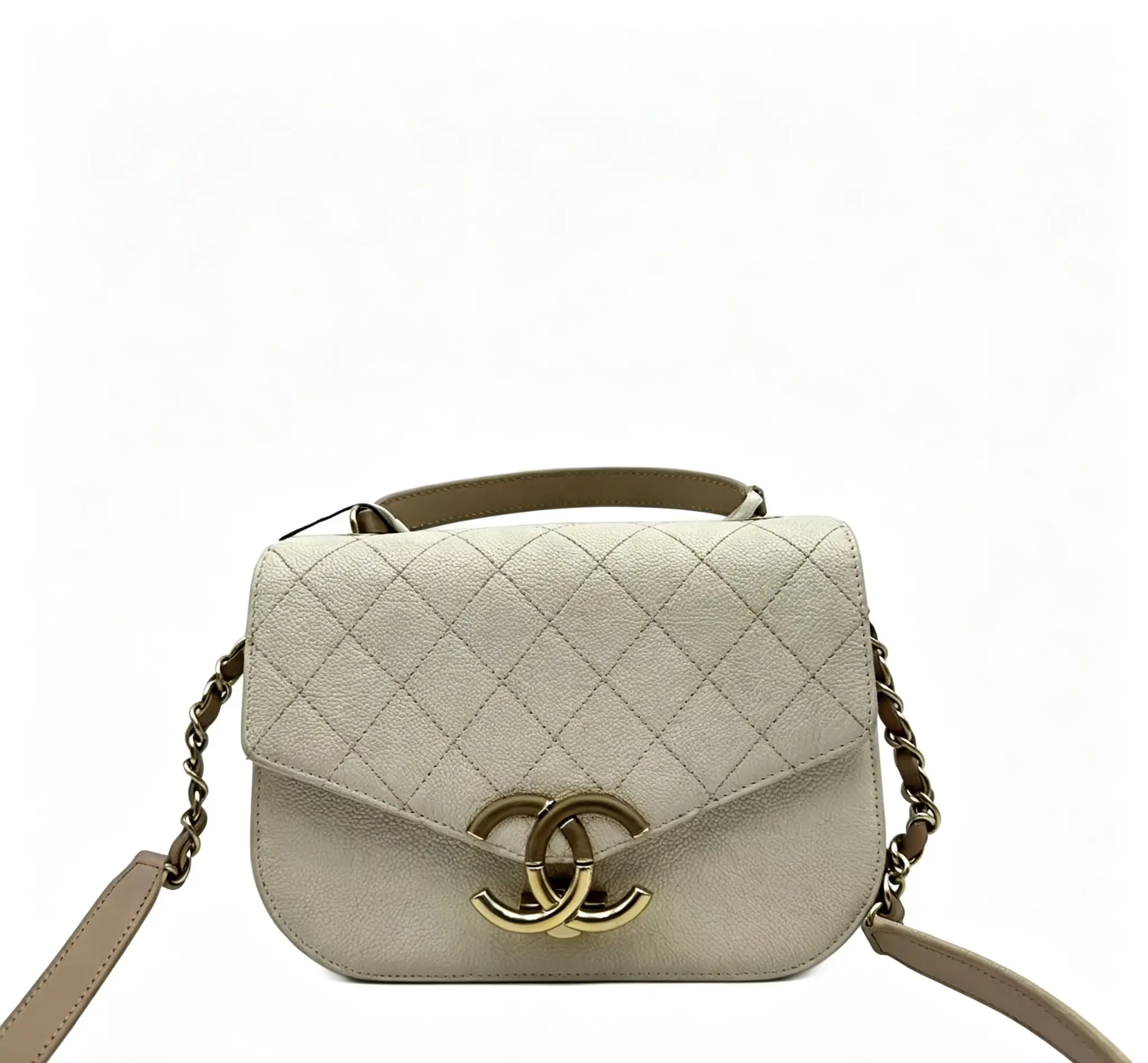 Pre-owned CHANEL H6 Cuban Series (Cuba) beige lychee pattern postman/saddle bag, also known as "Cuba bag"49860