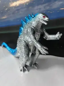 Blue Back Monster Silver Color Eye Standing Dinosaur, Movable Hands Feet Tail, Party Gift Holiday Present, Fun Collectible Toy