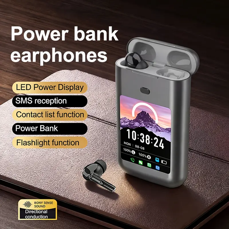 SE-2 True Wireless Earbuds - 5000mAh Portable Power Bank Headset, BT5.4, Touchscreen LED Display, SMS Call Alerts, Active Noise Cancellation, Directional Conduction, Workout-Ready Audio, Extra Battery In-Ear Headphones for Workout, Travel