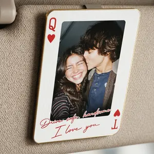 Drive Safe I Love You Wooden Car Visor Clip Custom Photo, Personalized Couple Picture Sun Visor Clip, Playing Card Photo Car Decor, Gift For Boyfriend, Couple Gift, Anniversary Gift