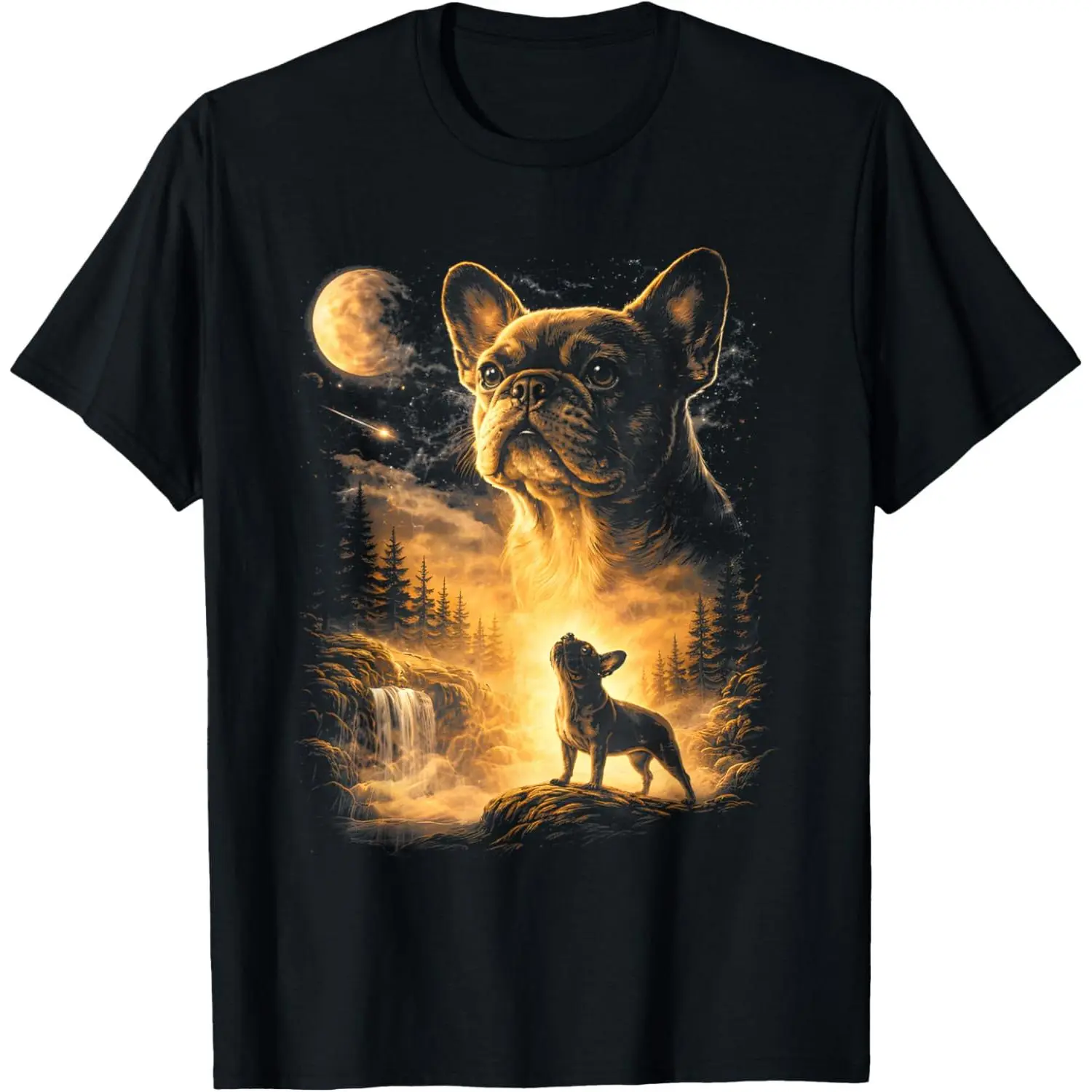 Women's 100% Cotton Short-Sleeve Round Neck Casual Streetwear Top, 90s French Bulldog Howling to the Moon Meme Animal Graphic T-Shirt