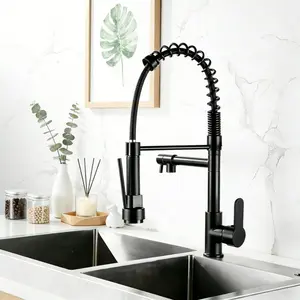 Single Handle Kitchen Faucet with Pull Down Spray Head, 360 Degree Rotating Dual Spout, Matte Finish, Stainless Steel, Durable Design, Rotatable Rotary Faucet