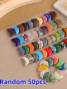 50 Pcs Natural Moon Shaped Crystals - Multicolor Mini Crescent Polished Quartz Raw Crystals - Exquisite Gifts for Valentine's Day, Easter and Christmas (Random Mixed Colors)
