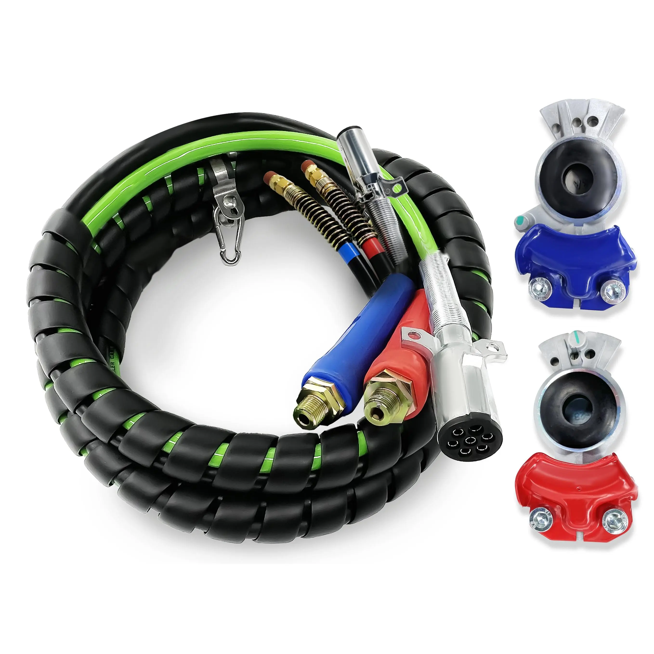 Torque 15ft 3 in 1 ABS & Air Power Line Hose Kit Airline Air Hose with Glad Hands Wrap 7 Way Electrical Cable with Handle Grip & Gladhands for Semi Truck Trailer Tractor (TR813215) Replaceable Hose