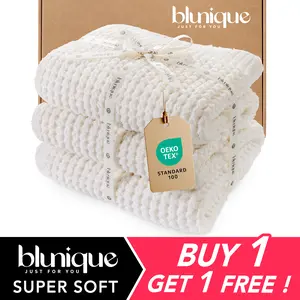 【Memorial Day Deals】blunique Waffle Knit Twin Blanket, Luxury Cozy Chunky Knit Twin Blanket for Couch,  Thick Ultra-Soft Feather Yarn Knitted Blankets for Sofa, Bed, Home Decor