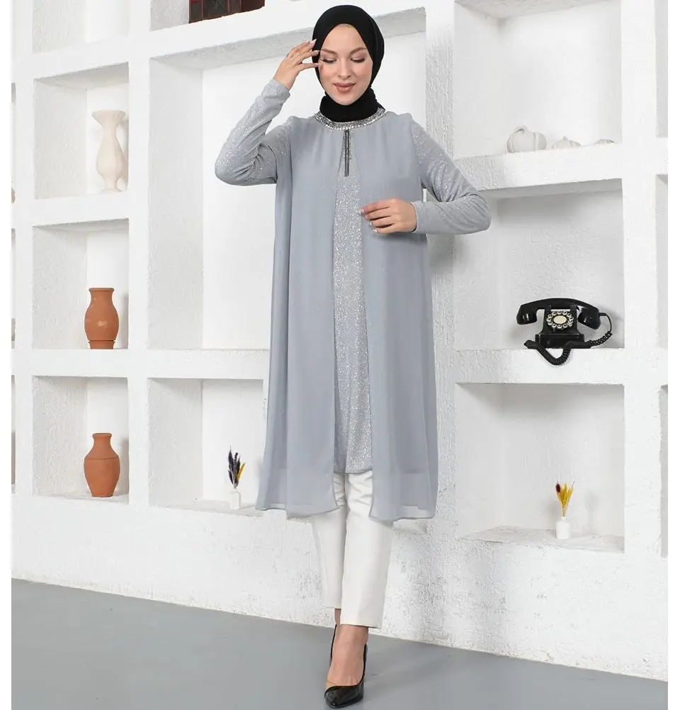 Modest Women's Formal Sparkly Tunic 6-50233 - Gray
