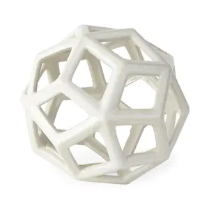 HomeRoots  7 x 7 x 7 in. White Crackle Glaze Ceramic Geometric Sculpture