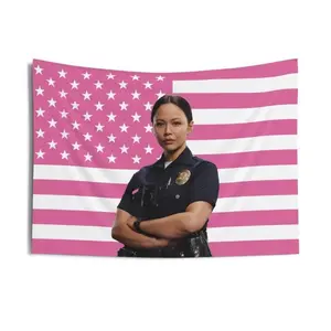 Lucy Chen The Rookie Pink American Flags For Wall Decor, Indoor Wall Tapestries, Room Decor, One Side Polyester Wall Flag Decorative Peach Modern Stripe Design Light Peach skin suede