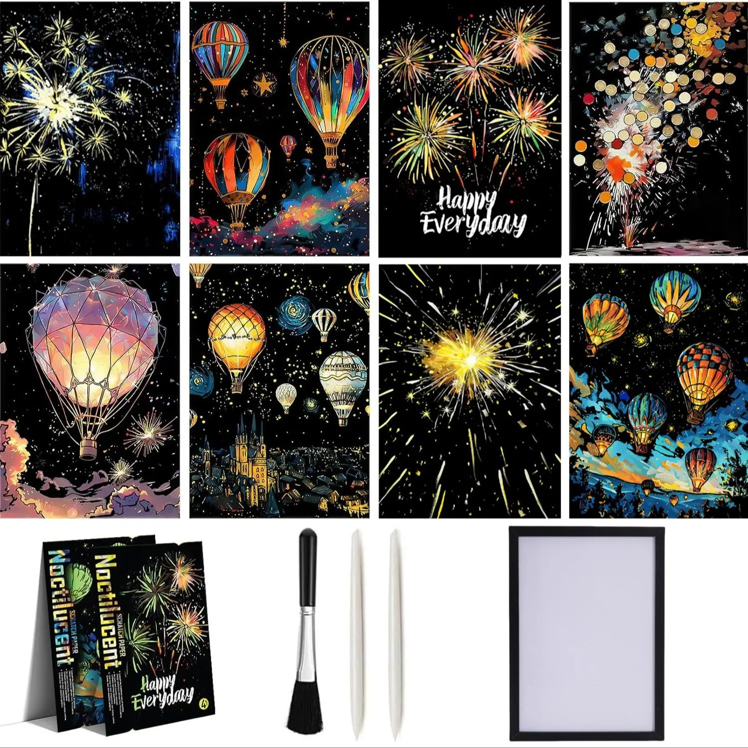 Glow in The Dark Scratch Art Painting Paper, 1 Set Scratch Art Paper with Pen & Cleaning Brush, Creative Craft Tools Set, Fun Magic Diy Sketch Card, Drawing Paper, Art Drawing Supplies