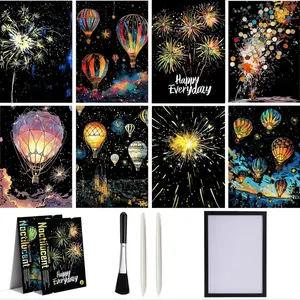 Glow in The Dark Scratch Art Painting Paper, 1 Set Scratch Art Paper with Pen & Cleaning Brush, Creative Craft Tools Set, Fun Magic Diy Sketch Card