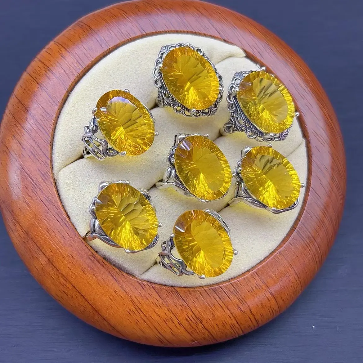 Selina(21398)gc.S925 Yellow flourite rings
