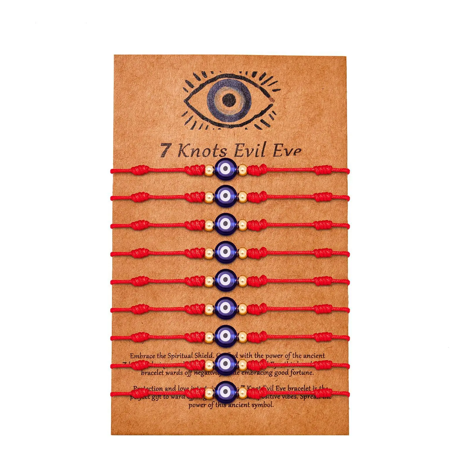 Serelune Jewelry B 9pcs Evil Eye 7 Knot Lucky Bracelets, Rakhi for Brother and Bhabhi Adjustable Red String Amulet for Women Men with Gold Bead, Protection Jewelry Hand Bracelet