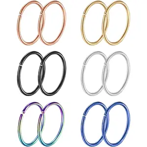 12-24Pcs 20G 316L Stainless Steel Nose Rings Hoop Tragus Cartilage Septum Ring Lip Piercing 8-10MM