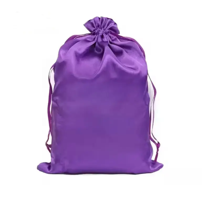Purple Silk Drawstring Storage Bag, Soft Pouch forOrganizing Wigs & Accessories