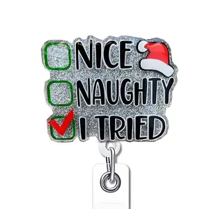 Cute Naughty Christmas Badge Holder, Stretchable Medical Badge Scroll for Nurses Doctors, Holiday Gift Idea, Fun Office Accessory, Badge Reels Retractable
