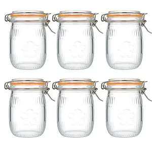 6-Pack 32oz Wide Mouth Airtight Mason Jars – Vintage Clamp Lid Glass Storage Jars for Pantry, Coffee, Beans, Food Preservation & Tabletop Decor, Food-Grade Dishwasher Safe