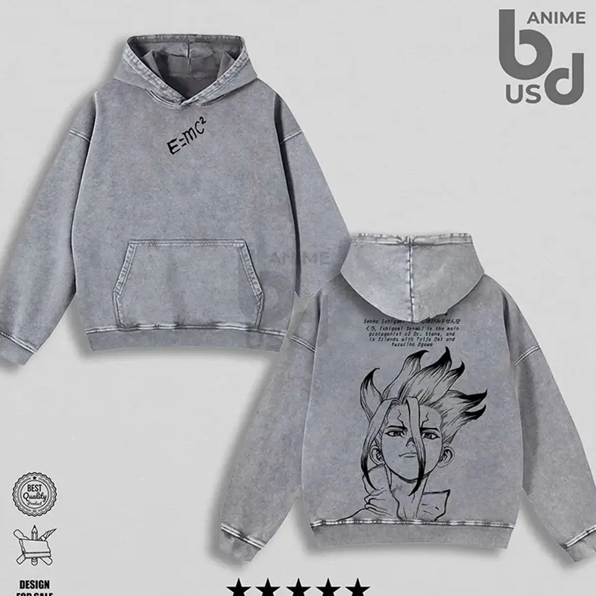 Senku Ishigami - Dr. Stone Hoodie Wash, Oversize Unisex Cotton, Double Printed Anime Graphic Tee, Streetwear Merch for Fans LOW