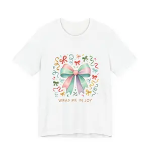 Wrap Me In Joy bow design Tee | Holiday ribbon graphic