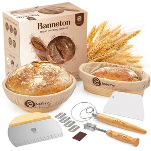 Abioto Bread Proofing Kit – Rattan Baskets, Whisk, Lame & Tools for Better Sourdough