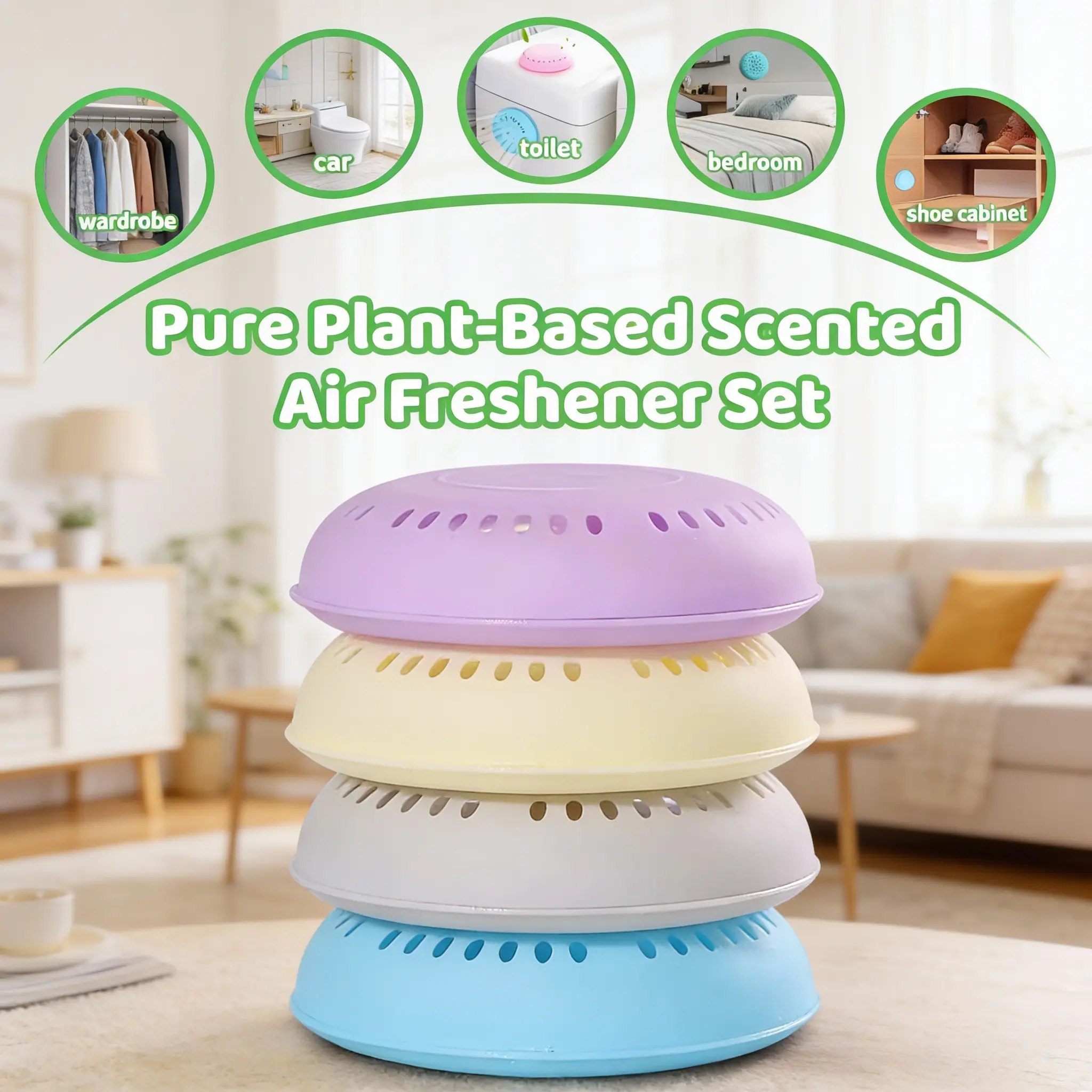 14-Piece Scented Natural Solid Air Freshener - Botanical, Plant-Based, Non-Toxic, Additive-Free, Light Aroma, Pure Extracts, All Seasons, Family-Safe, Clean & Mess-Free Design for Closet, Shared Living Spaces, Versatile Spaces