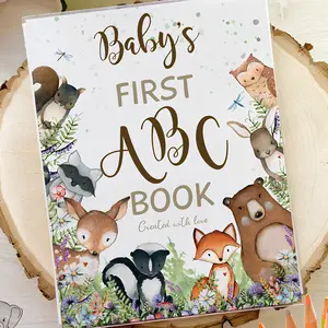 Woodland Forest Friends Guest Book Alternative (5X7") Baby Shower ABC Book, Bear Fox Deer Animals Group Activity Soft Cover