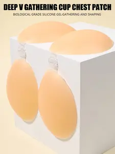 2 Pairs Strapless Sticky Bras, Wedding Party Daily Wear, Backless Shoulderless Design, Full Coverage, Casual Plain Style, All Seasons