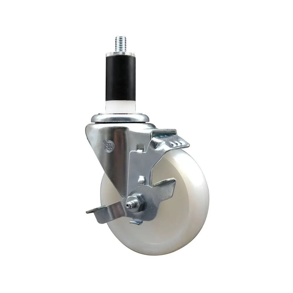 Service Caster SCC-EX20S414-NYS-TLB-138 Nylon Expanding Stem Swivel Caster with 4 in. White Wheel & 1.38 in. Stem & Top Locking Brake