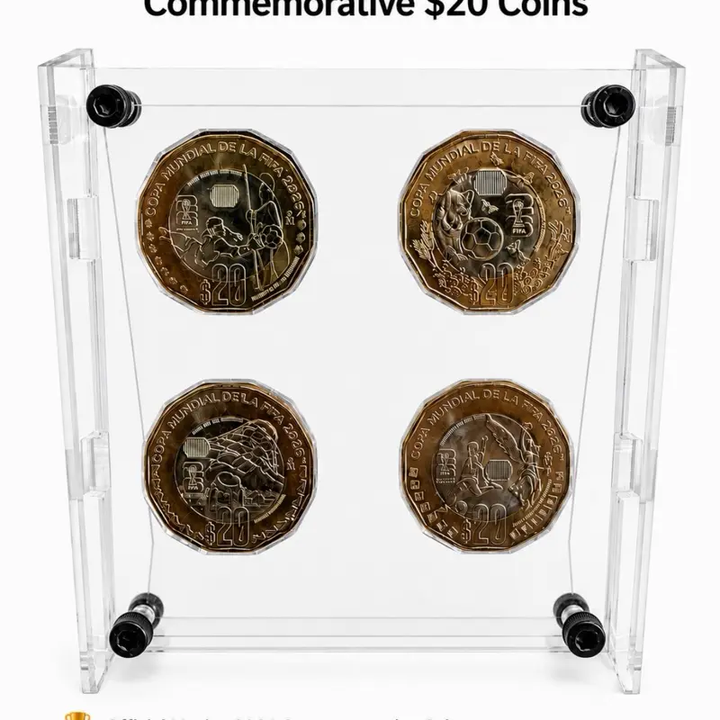 4-Piece Full Set Mexico 20 peso  Coins With Acrylic Case