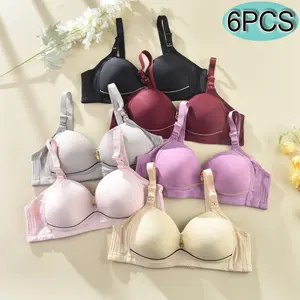 6Pcs Comfortable Breathable Wireless Push-up Bra Women Simple Color Matching Seamless Bra Solid Color Minimalist Underwear