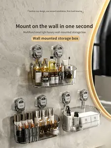 No-Drill Bathroom Suction Storage Box -2026 Upgrade Large Capacity & Strong Load-Bearing,Storage Holder Shower Shelf Heavy Duty Shower Kitchen Organizer (A)