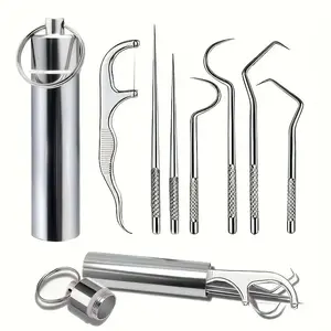 Portable Teeth Cleaning Kit, Stainless Steel Toothpick & Floss Set, Interdental Flosser, Reusable Teeth Cleaning Kit, Portable Pocket Size Teeth Cleaning Tool for Home & Travel
