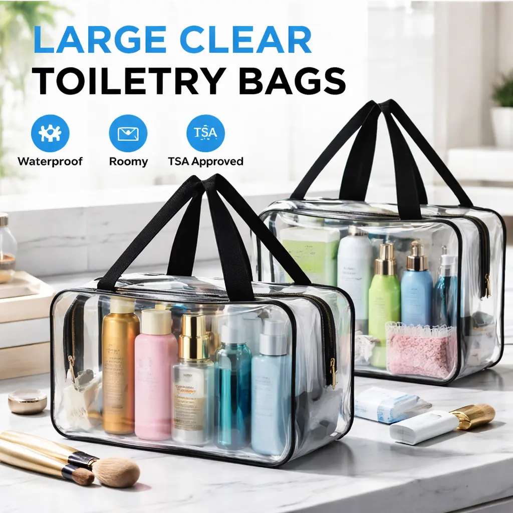 2 Pack Large Clear Makeup Organizer Bags – Waterproof Transparent Plastic Tote Bags for Cosmetics, Travel, Handbag, Purse