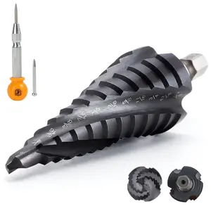 MulWark Cobalt Step Drill Bit Set & Center Punch, 3/16”-7/8” Industrial Grade Titanium Coated for Metal & Stainless Steel wood  splitter drill