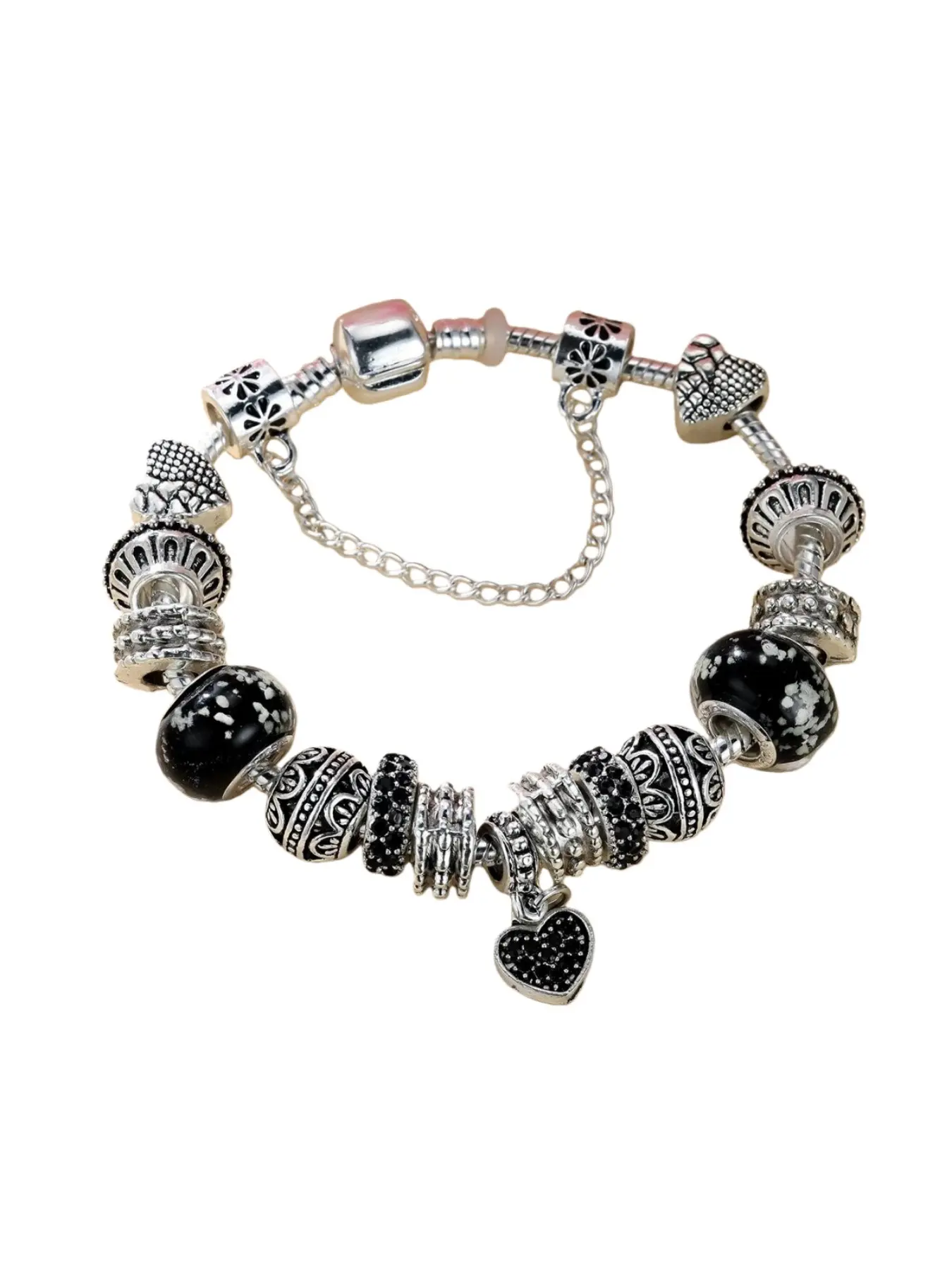 Vintage Rhinestone Heart Pendant Sakura Ceramic Beads Bracelet, Jewelry Bracelet, Fashionable Bracelet Style, Trendy Fashion Accessory for Women, Perfect Gift Idea, Charm Bracelets