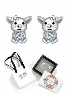 Cute Heart Pig Stud Earrings Adorable piglet design stud earrings with premium gemstone, paired with an exquisite drawer-style jewelry gift box.Suitable for women, perfect gift for birthdays, Mother's Day, Valentine's Day, Christmas and anniversaries.