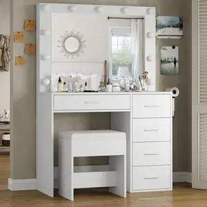 Clearance! 5 Drawers Fabric Vanity Dresser, Bedroom Makeup Storage Cabinet