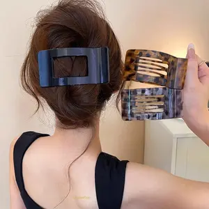 OvalletOoh 3-Piece Large Square Hair Claw Clips, Non-Slip Tortoiseshell & Solid Color Jaw Clips for Thick Hair Description