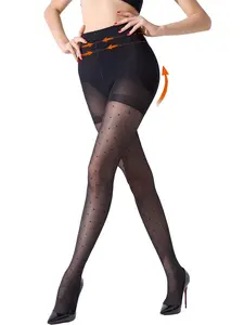 Women's Polka Dot Shaping High Waist Pantyhose, Transparent Long Stockings, 40D Patterned Tight Fit Socks for Women