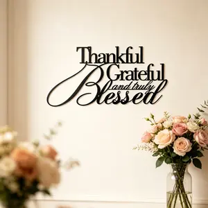 Black metal wall decoration, American vintage iron hollow letter hanging decoration, living room, bedroom, hallway, dining room wall decor, religious faith and gratitude themed home hanging ornament, housewarming gift