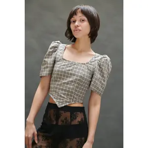 Dirndl Top in Beige Tartan