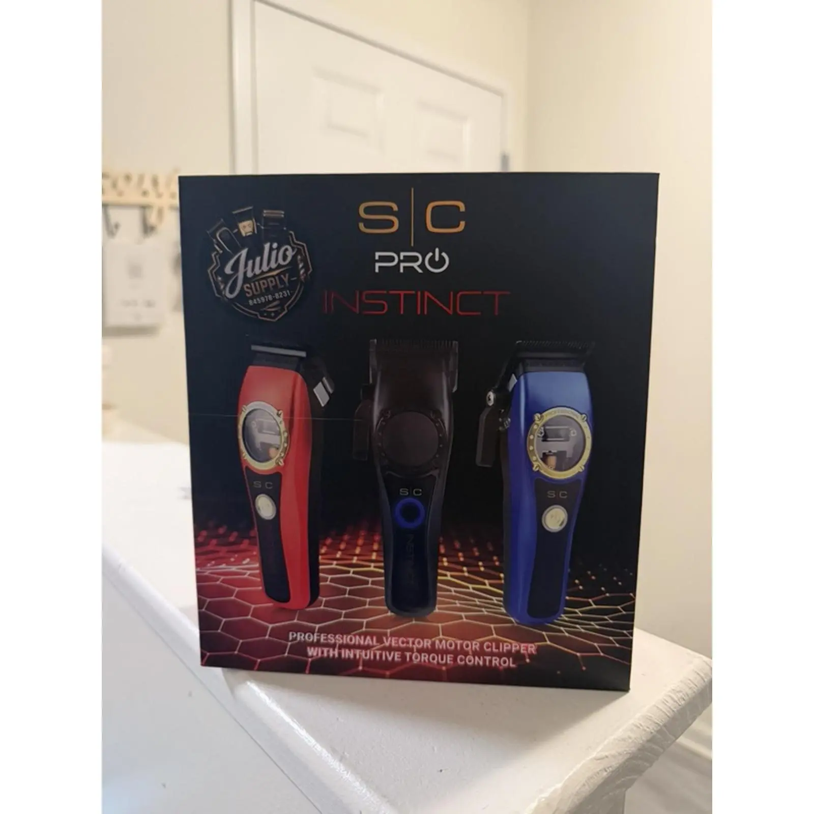 Julio Supply SC Pro Instinct Professional Vector Motor Clipper with Intuitive Torque Control in Red, Black, and Blue