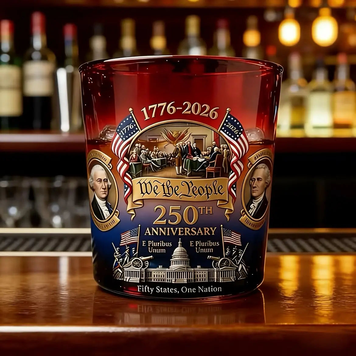 Durable 250th Anniversary Commemorative Glass Cup (0-500 ml) - Sublimation Whiskey Tumbler, Cocktail Glass, Father's Day Gifts for Patriots, Ideal for Home Decor & Everyday Use, with Deodorant Feature, Drinking Glasses, Cocktail Cups