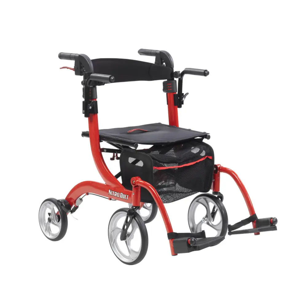 Drive DeVilbiss Healthcare Nitro® Duet Metal Rollator & Transport Chair - Mobility Aid for Adults with 33"-37" Handle Height, Adjustable Backrest, Medical Walking Mobility Equipment