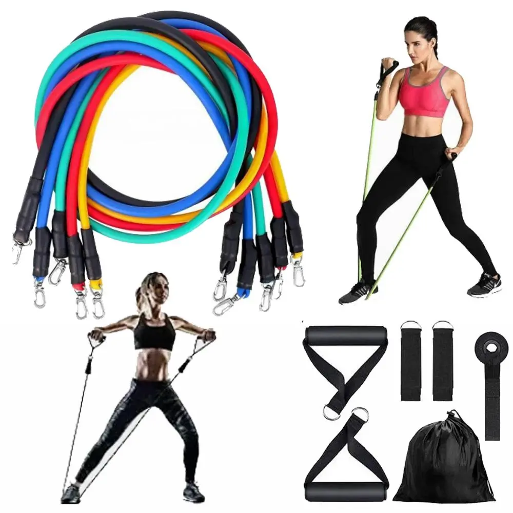 Home Workout Essential! 11PCS Resistance Bands Kit, Multi‑Level Color‑Coded Tubes, Zinc Alloy Clips, Door Anchor, Compact Portable Set for Body Toning & Fitness