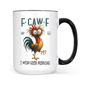 Funny F-Caw-F Chicken Humor Mug, Inappropriate Quote Rooster, Funny Sarcastic Coffee Mug: Offensive Gag Gift for Friends Ceramic Classic Holiday Gifts Valentine's Day