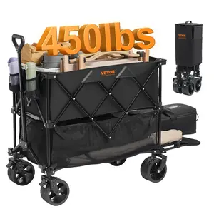 Foldable Double Decker Wagon, 400L Collapsible Cart, 450 lbs Capacity for Camping, Shopping & Garden