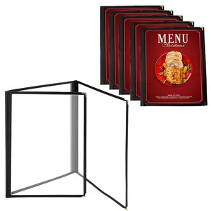 5PCS Menu Covers 8.5 x 11 Inch - 3Page 6 View Transparent Restaurant Menu Covers, Fits A4 Size Paper，Bar Cafe Restaurant Book Black Folder(3 Page)