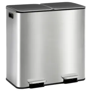 2 x 10.6 Gallon Kitchen Trash Can with Lid, Stainless Steel Garbage Can with Soft-Close Lid & Removable Inner Buckets, Dual Compartment Step-on Waste Bins for Kitchen Bathroom Bedroom Office